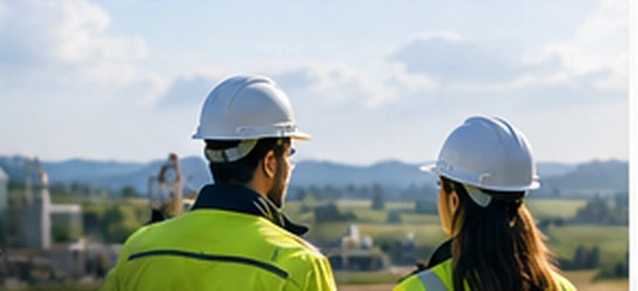 Conceptual engineers discussing an industrial facility