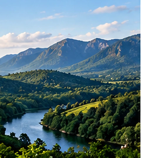 Forested hills and river in a resilient landscape